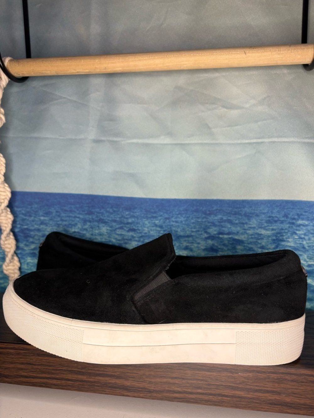 Steve Madden Suede Black Platform Slip-On Sneakers